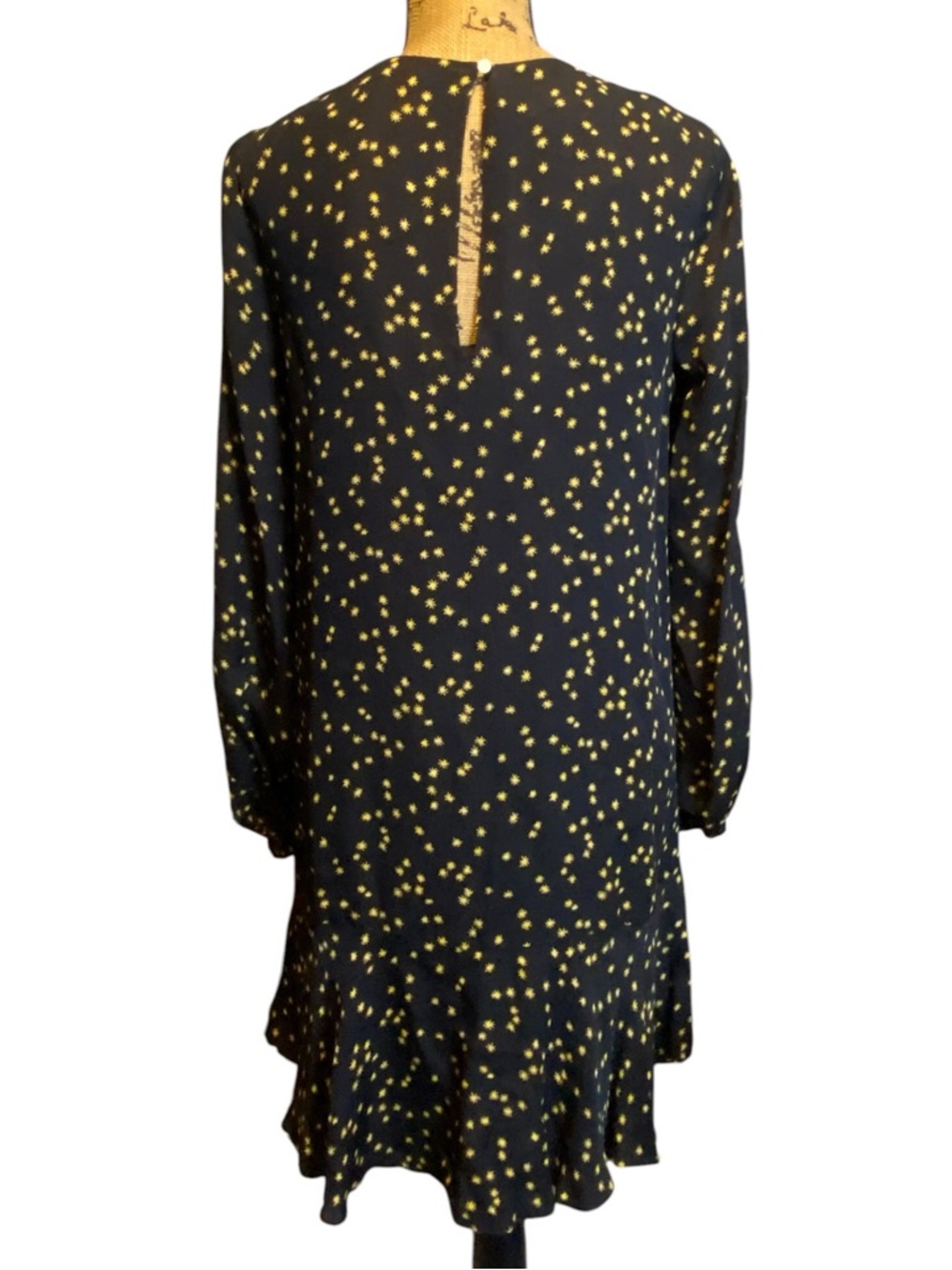 Theory Silk Chiffon Star Print Puff Sleeve Flounce Dress Women’s Size 4 - Picture 4 of 13